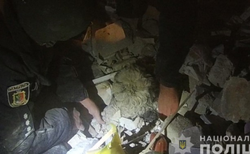 У Кривому Розі поліцейські з надзвичайниками врятували собаку, який опинився під завалами пошкодженого ракетою будинку